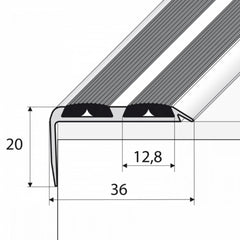 Anodised Aluminium Stair Nosing with Double rubber Insert diagram