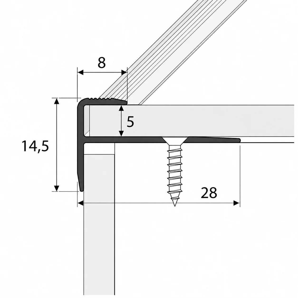 Aluminium LVT Stair Nosing for 5mm Flooring Diagram