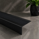 Anodised Aluminium Self-Adhesive Non-Slip Rubber Stair Nosing 46 x 30mm Black With Black Rubber