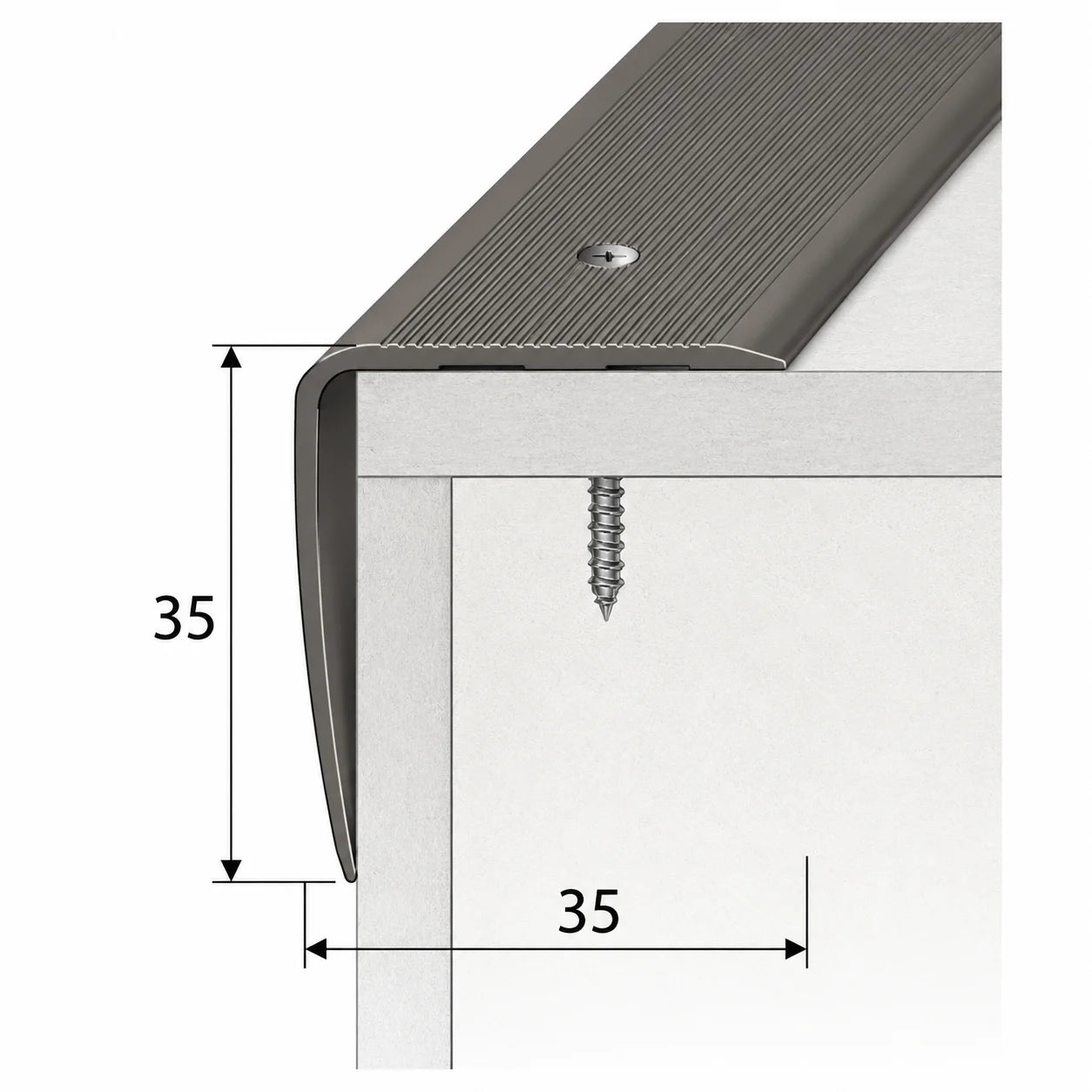 35x35mm Anodised Aluminium Non-Slip Ribbed Stair Nosing Edge Trim Treads Dimension