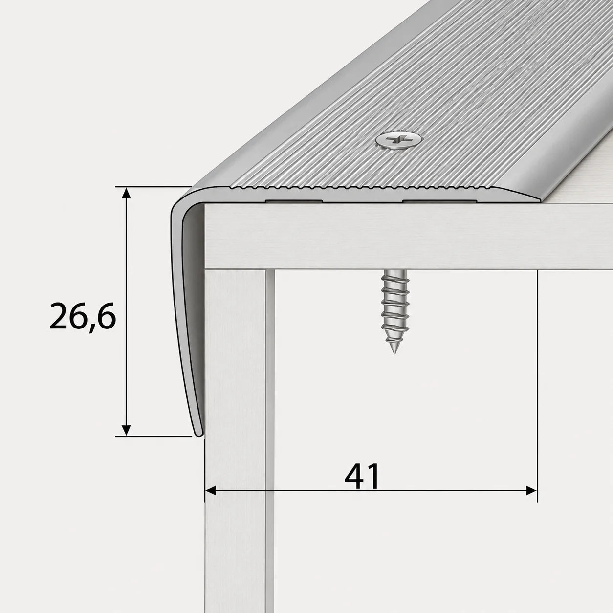 41 x 26.6mm Anodised Aluminium Non Slip Ribbed Treads Stair Nosing Edge Trim Dimension