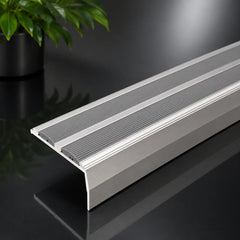 Aluminium Stair Nosing with Non-Slip Rubber Self-Adhesive 40x20mm Silver With Grey Rubber