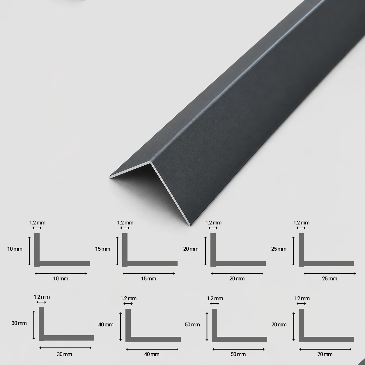 Anthracite PVC Corner Angle Trim available sizes