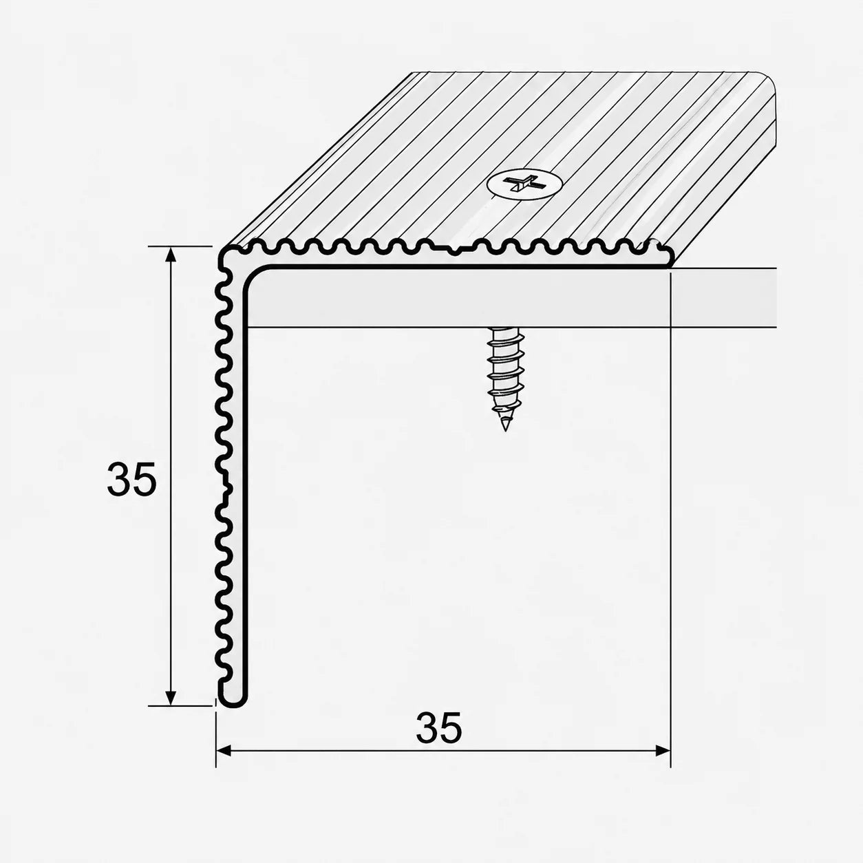 35 x 35mm Screw-Fix Aluminium Stair Nosing Dimension
