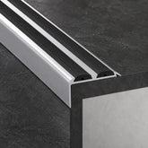 36 x 20 mm Non-Slip Aluminium Stair Nosing – Anodised Edge Trim Silver with black rubber