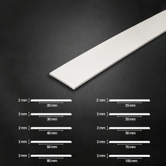 White-PVC-Flat-Architrave-Trim-Plastic-Bar-Strip with diffrent diamentions diagram images
