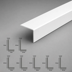 White_PVC_Corner_Angle_Trim_90_Plastic_Unequal_Edge_Protector_image with Diffrent available sizes diamention diagram