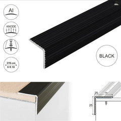 Anodised Aluminium Non-Slip Ribbed Stair Nosing Edge Trim 25x25mm