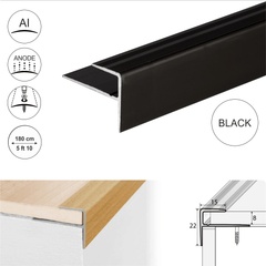 15 x 22mm Push-In Anodised Aluminium Stair Nosing Edge Trim