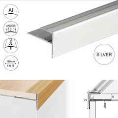 15 x 22mm Push-In Anodised Aluminium Stair Nosing Edge Trim