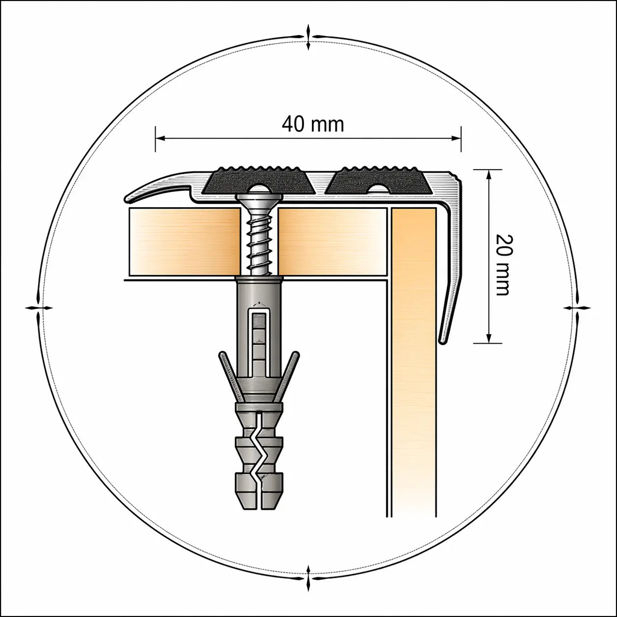 aluminium anti slip stair nosing with rubber edge diamention drawing