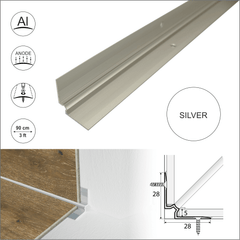 Anodised Aluminium LVT Stair Nosing Inner Corner Trim for 5mm Flooring, 28 x 28mm