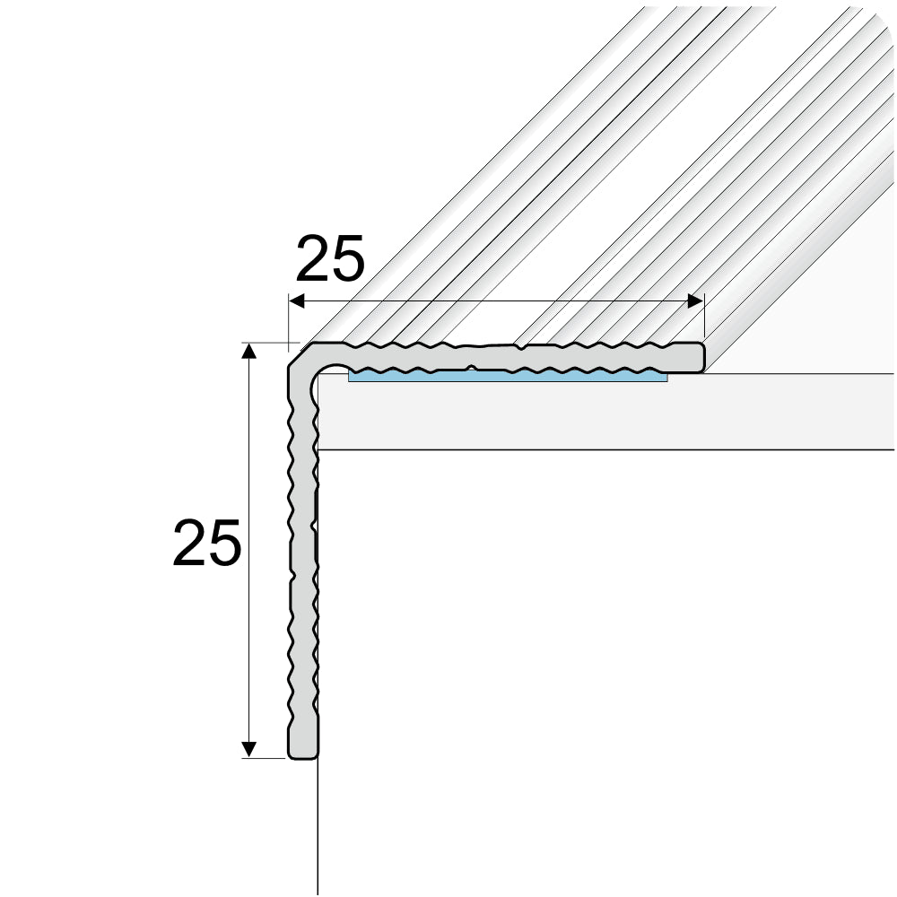 A40 25 x 25mm Cayrus Aluminium Non Slip Ribbed Treads size