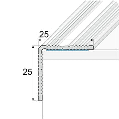 A40 25 x 25mm Cayrus Aluminium Non Slip Ribbed Treads size