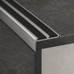36 x 20 mm Non-Slip Aluminium Stair Nosing – Anodised Edge Trim Inox with black rubber