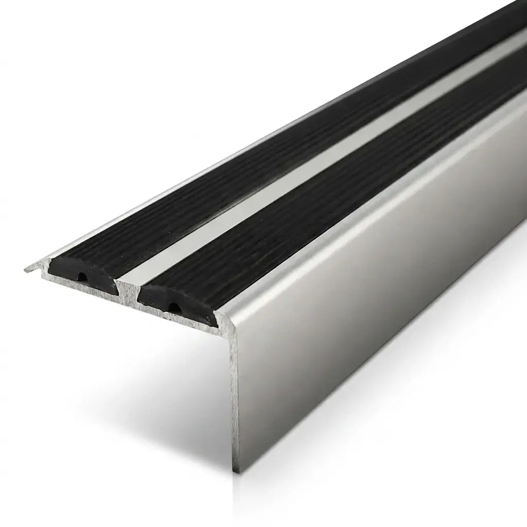 aluminium anti slip stair nosing with Rubber Edge Trim silver aluminium with black rubber