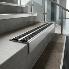 aluminium anti slip stair nosing with Rubber Edge Trim silver with black rubber real use image