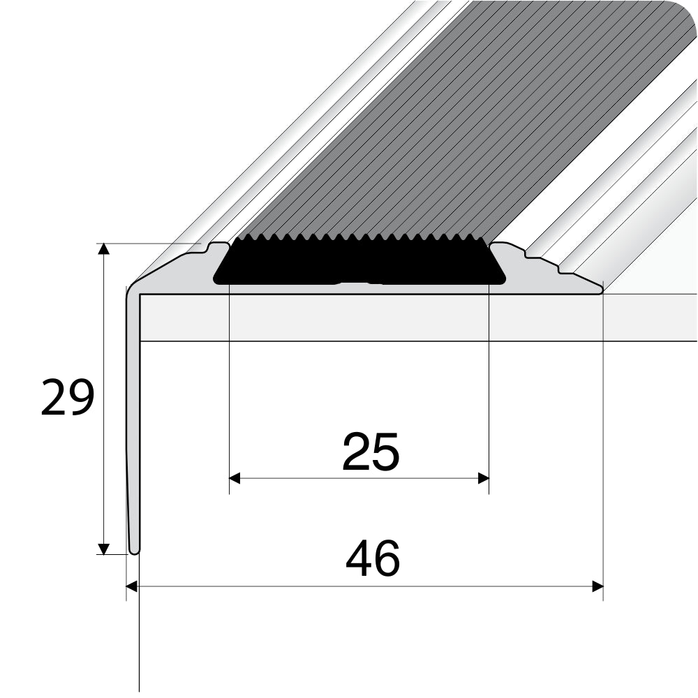 A38 46 x 30mm Adhesive Non Slip Rubber Stair Nosing Edge Trim size