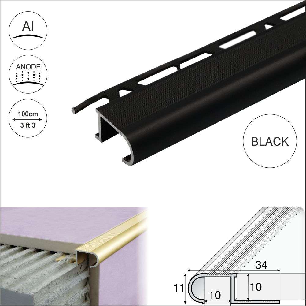 A81 34mm x 11mm x 10mm Aluminium Stair Nosing Edge Trim Step Edging For Tiles