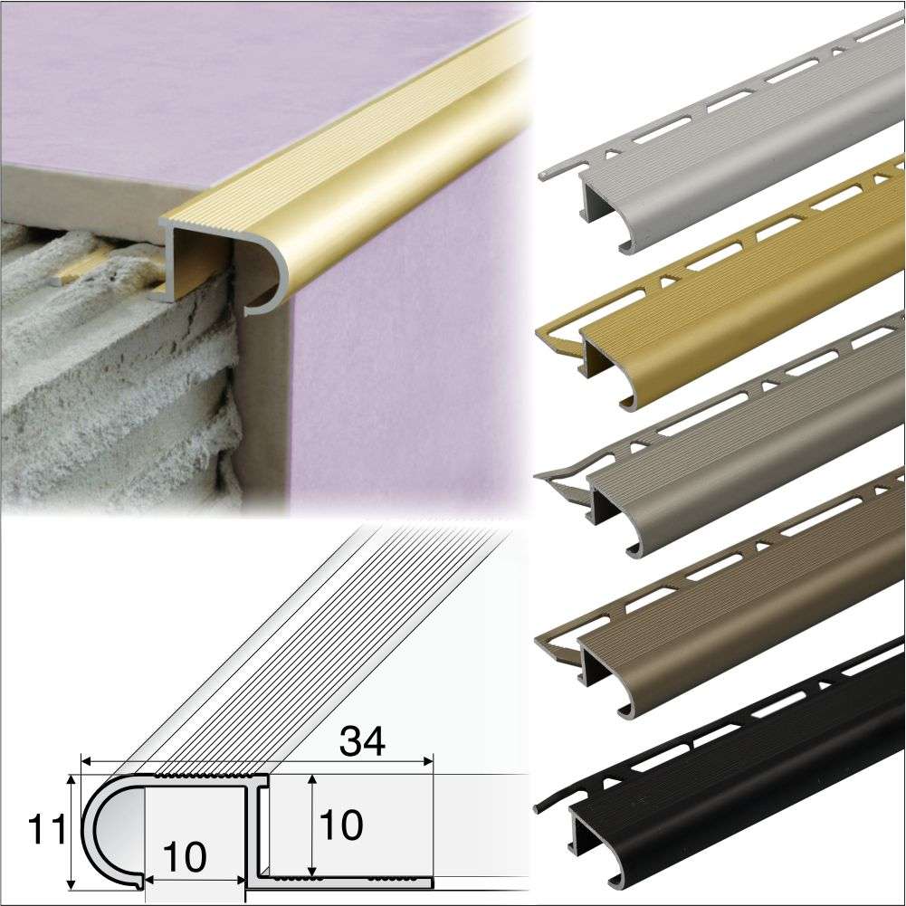 A81 34mm x 11mm x 10mm Aluminium Stair Nosing Edge Trim Step Edging For Tiles