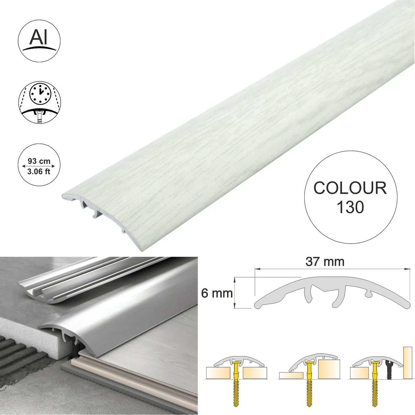 Aluminium Door Threshold Strip 37mm 4-in-1 Multi-Purpose Floor Trim S16K