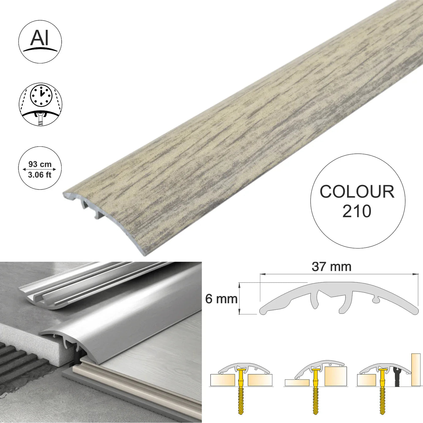 Aluminium Door Threshold Strip 37mm 4-in-1 Multi-Purpose Floor Trim S16K