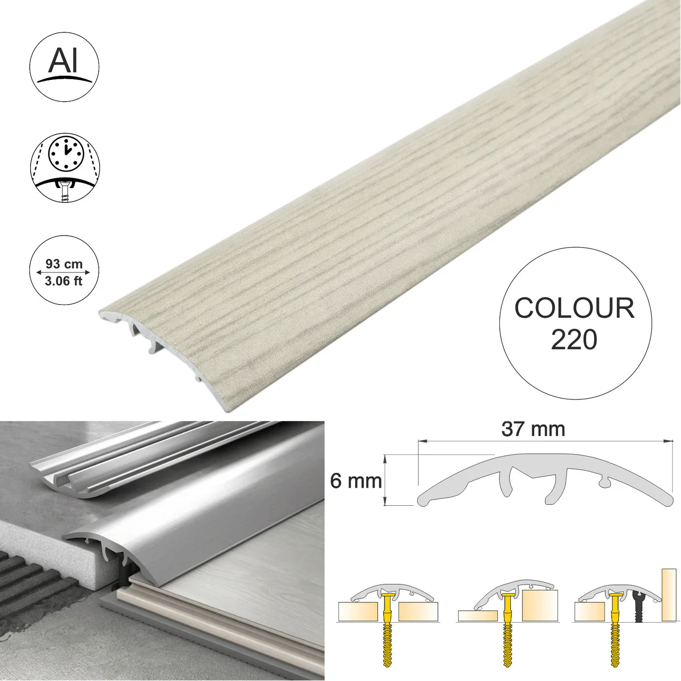 Aluminium Door Threshold Strip 37mm 4-in-1 Multi-Purpose Floor Trim S16K