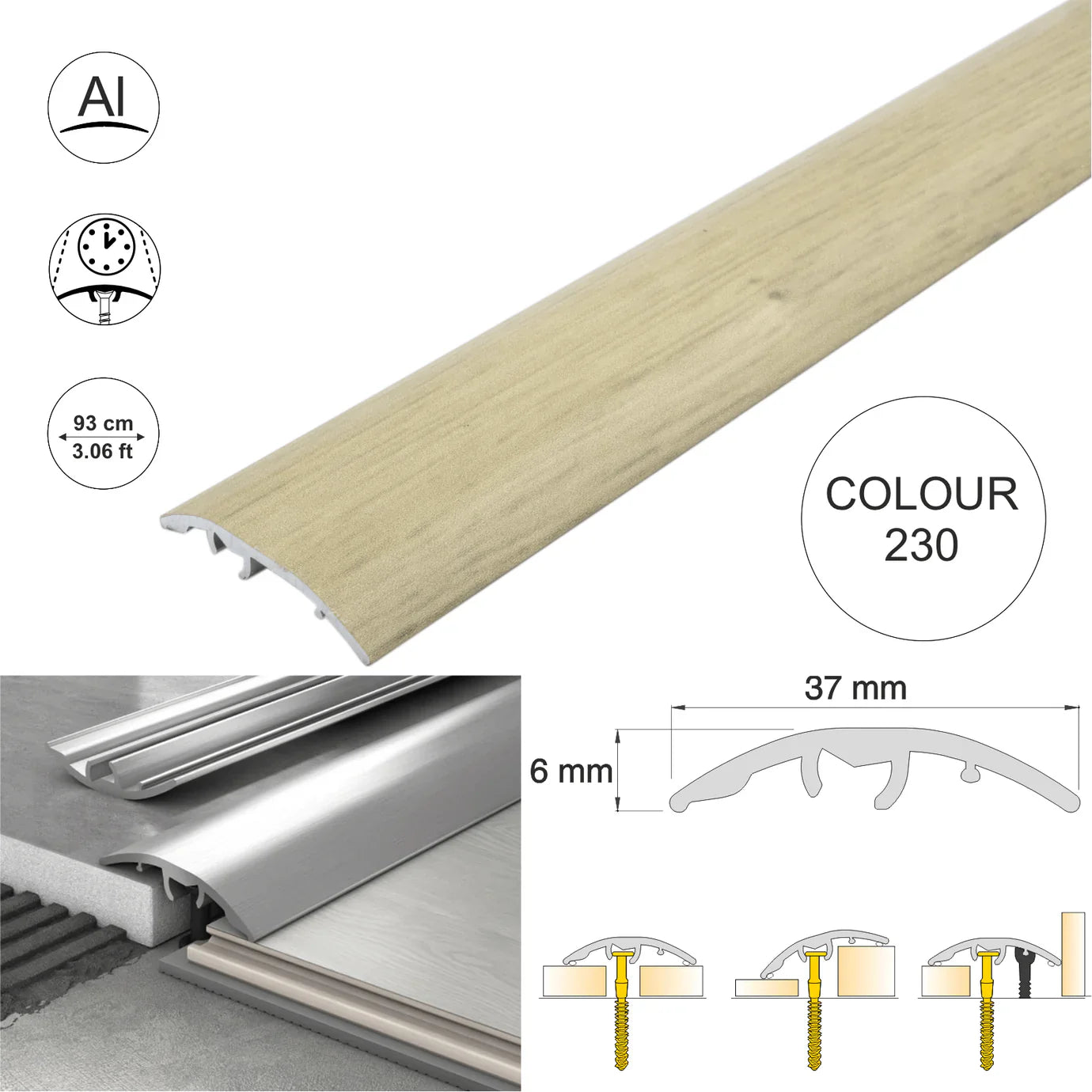 Aluminium Door Threshold Strip 37mm 4-in-1 Multi-Purpose Floor Trim S16K