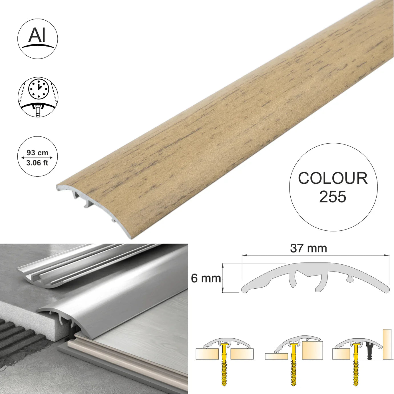 Aluminium Door Threshold Strip 37mm 4-in-1 Multi-Purpose Floor Trim S16K