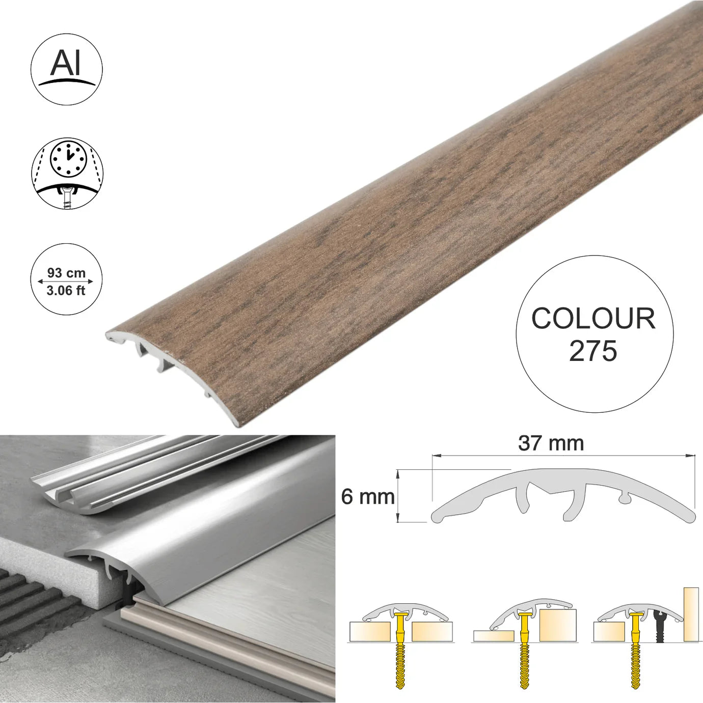 Aluminium Door Threshold Strip 37mm 4-in-1 Multi-Purpose Floor Trim S16K