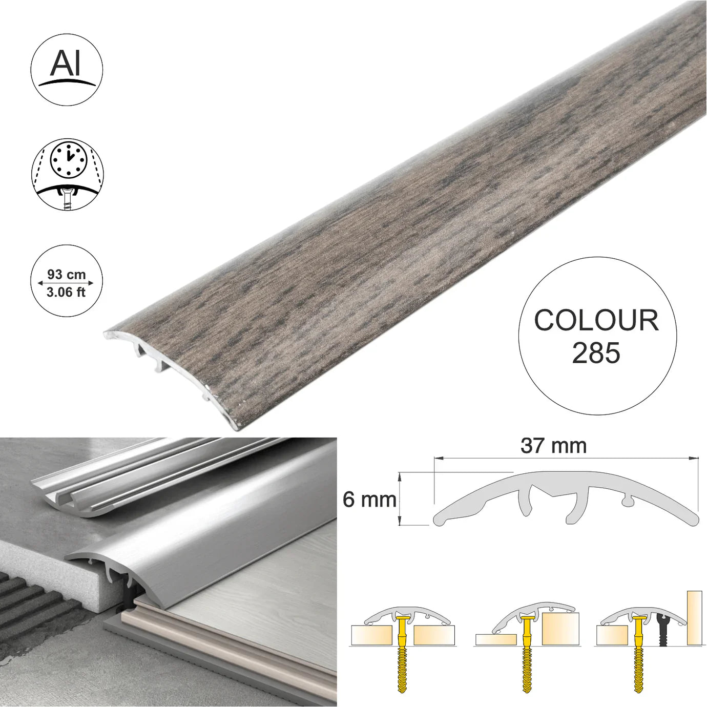 Aluminium Door Threshold Strip 37mm 4-in-1 Multi-Purpose Floor Trim S16K