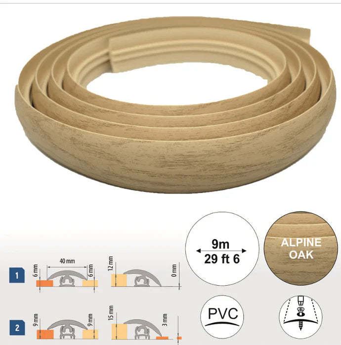 Alpine Oak Flex Line PVC Flexible Flooring Transition Profile - 40mm - StairNosingUK
