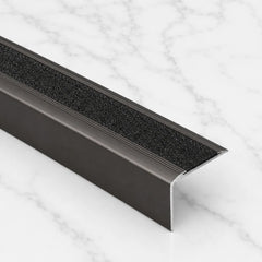 41x26.6mm Anodised Aluminium Stair Nosing with Non-Slip Tape in Inox Color