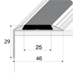 A38 46 x 30mm Anodised Aluminium Self Adhesive Non Slip Rubber Stair Nosing Edge Trim