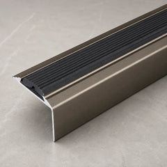 Anodised Aluminium Stair Nosing Edge Trim With Non-Slip Rubber_Champagne with Black Image