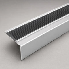 Anodised Aluminium Stair Nosing Edge Trim With Non-Slip Rubber_Silver With Black Image