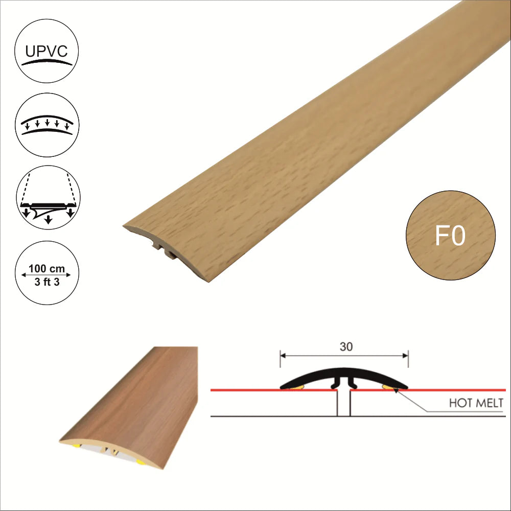 Beech F0 Montic PVC Wood Adhesive Door Threshold Strip – M-M0300 30mm - StairNosingUK