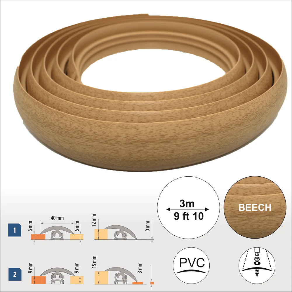 Beech Flex Line PVC Flexible Flooring Transition Profile - 40mm - StairNosingUK