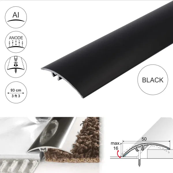 Black Anodised Aluminium Door Threshold Strip - A65 50mm - StairNosingUK
