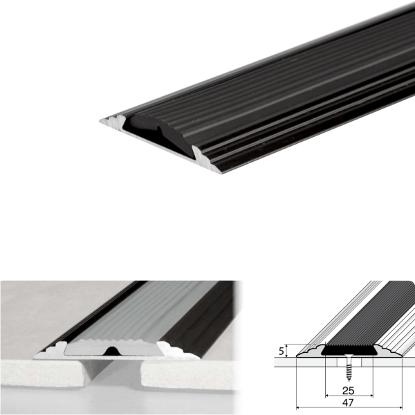 Black Anodised Aluminium Flat Non Slip Door Threshold Strip - A10 50mm - StairNosingUK