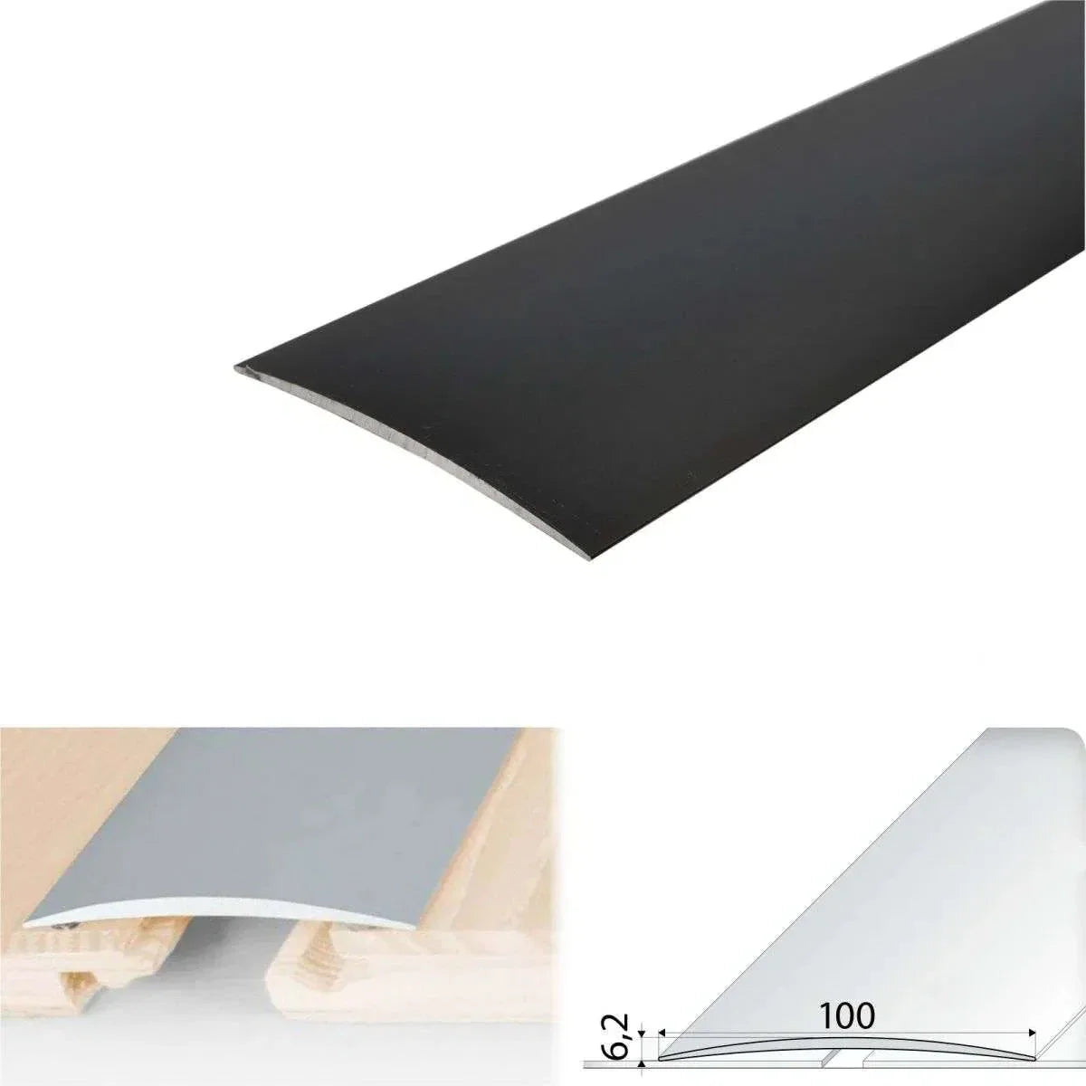 Black Anodised Aluminium Self-Adhesive Door Threshold – A72 100mm - StairNosingUK
