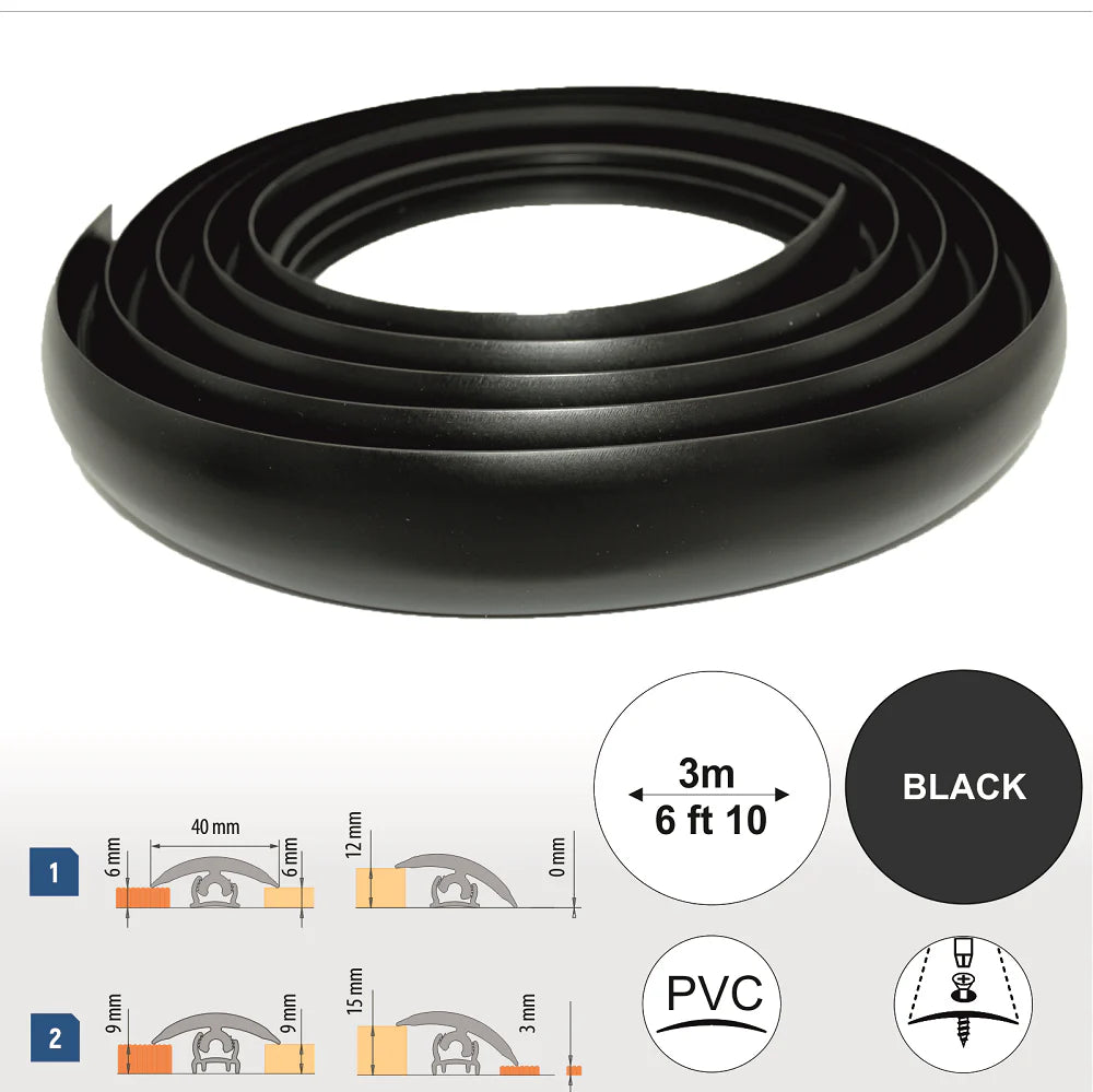 Black Flex Line PVC Flexible Flooring Transition Profile - 40mm - StairNosingUK