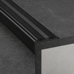 36 x 20 mm Non-Slip Aluminium Stair Nosing – Anodised Edge Trim Black with black rubber