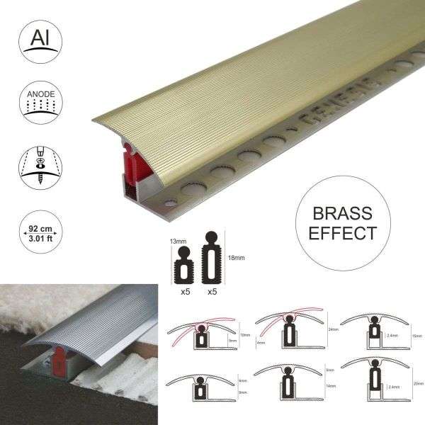 Brass Effect Adjustable Aluminium Door Threshold T Bar - TTC (40 x 920mm)