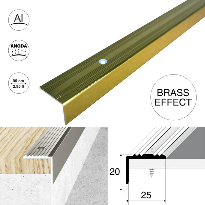 Aluminium Stair Nosing 25x20mm – Anti-Slip Stair Edge Protector Step Trim S02