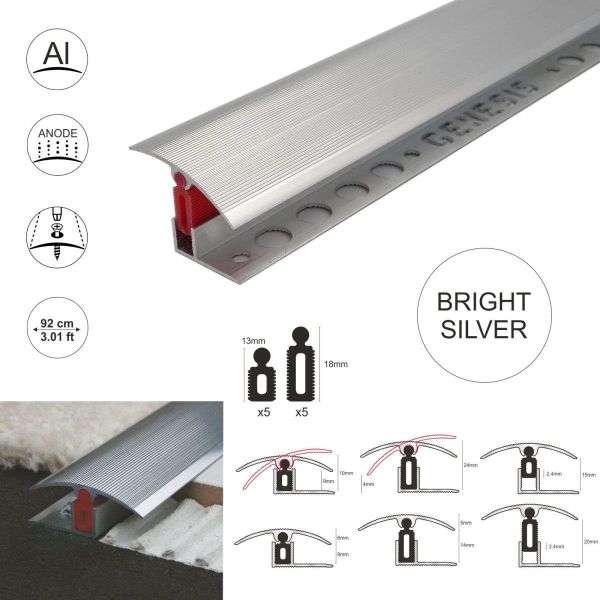 Bright Silver Adjustable Aluminium Door Threshold T Bar - TTC (40 x 920mm)