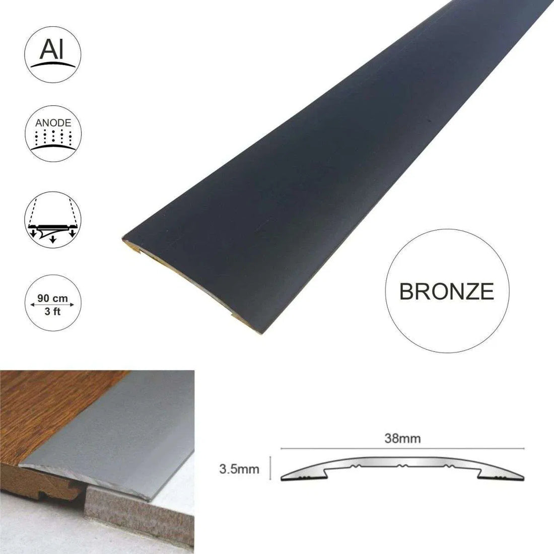 Bronze Self Adhesive Euro Cover Strip - CAS 38mm - StairNosingUK