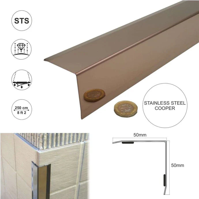 Bronze Stainless Steel Angle Wall Cladding Corner - 50x50mm - StairNosingUK
