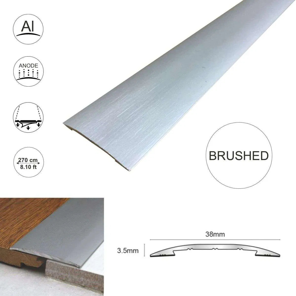 Brushed Bronze Self Adhesive Euro Cover Strip - CAS 38mm - StairNosingUK