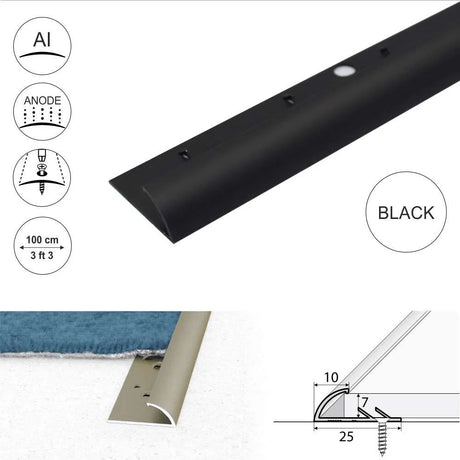 Black C07 Aluminium Single Edge Carpet Profile